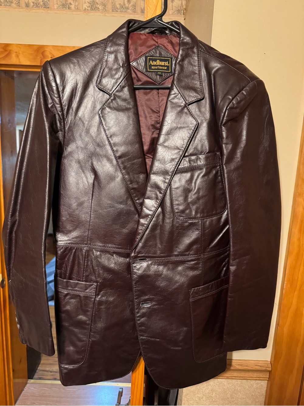 Vintage Andhurst Men's Brown Leather Blazer Jacket Lined Button Closure Size 42